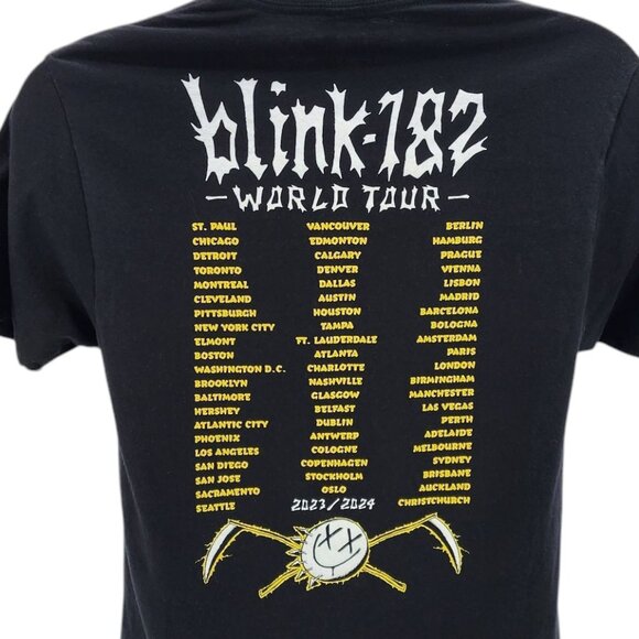 Blink 182 Mens Medium Shirt 2023 / 2024 Tour Black Grim Reaper Smile T-Shirt - Picture 4 of 6